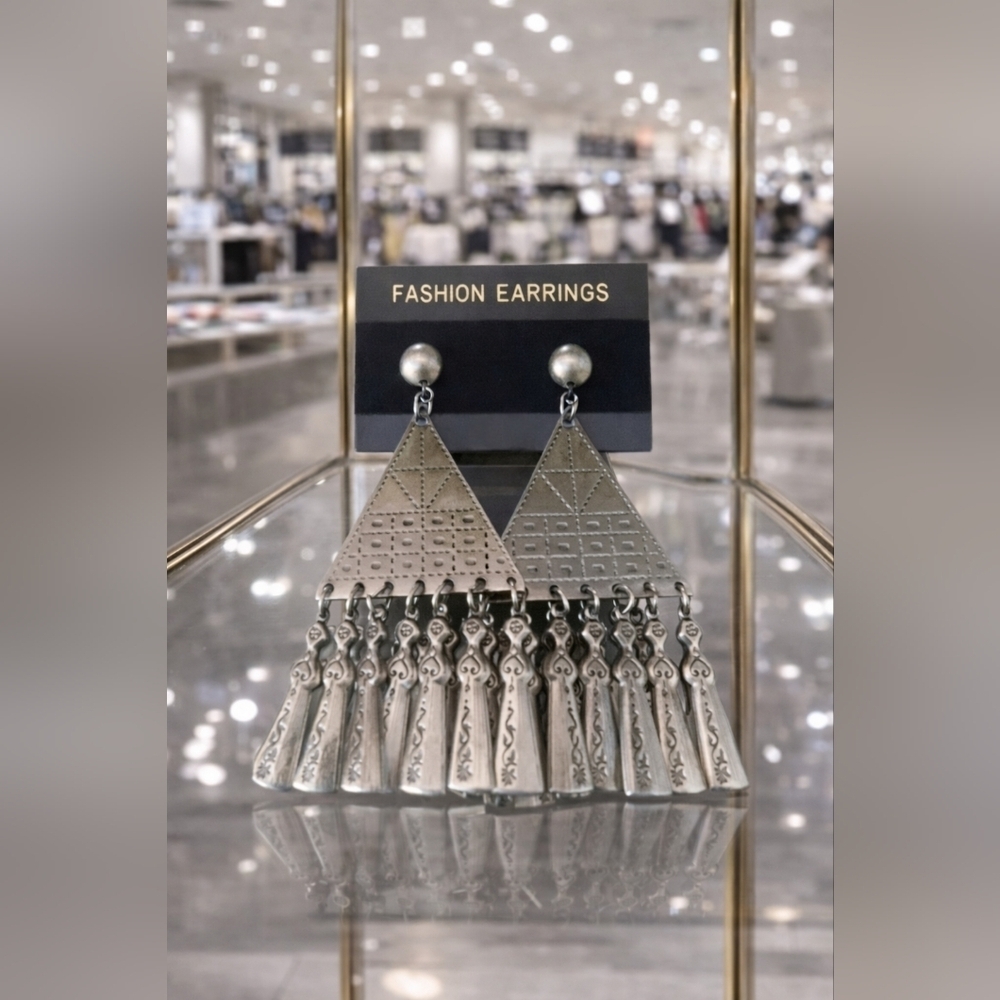Silver triangle dangly earrings